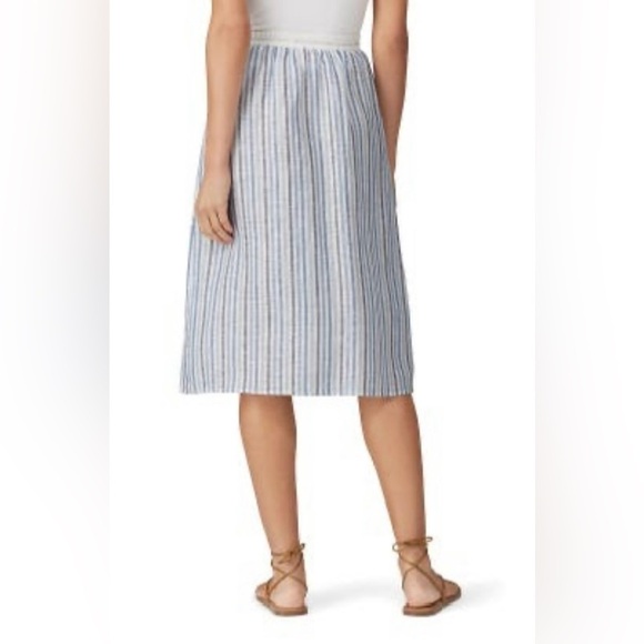 NWT Sita Murt Linen Blue & White Striped Midi Pull-On Skirt w/ Drawstring 8 (40) - Picture 2 of 15
